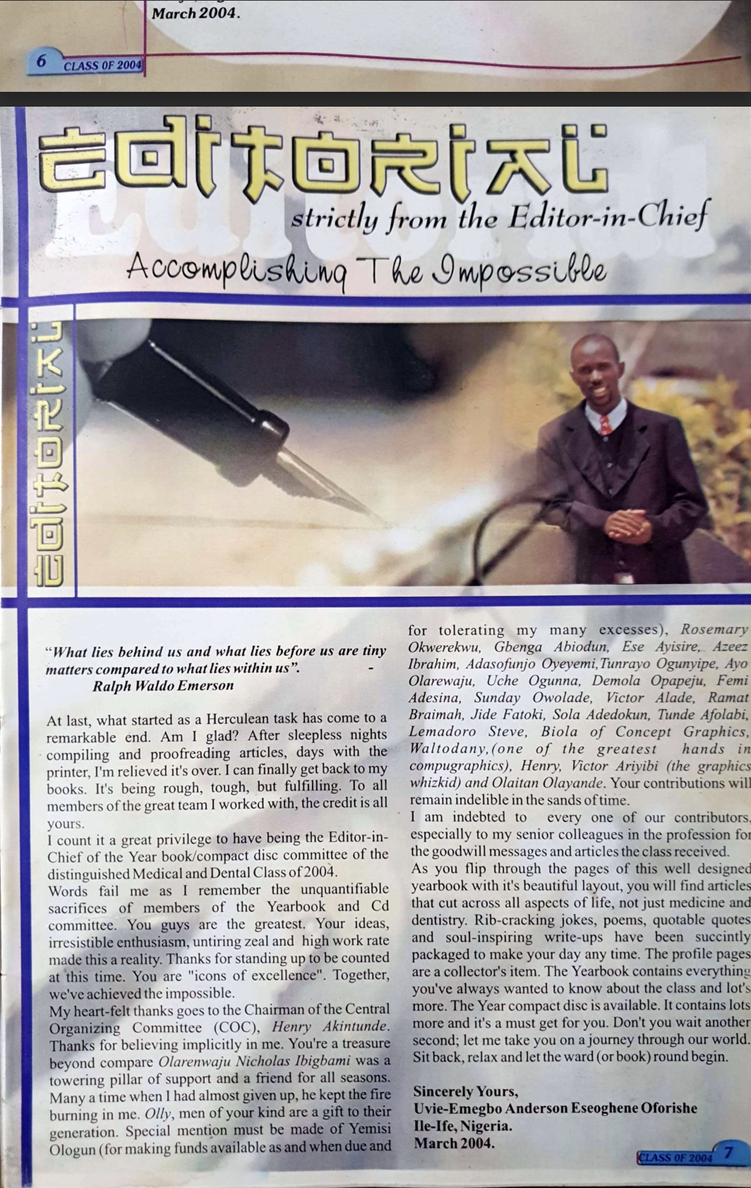 Anderson Uvie-Emegbo Medical Graduate 2004